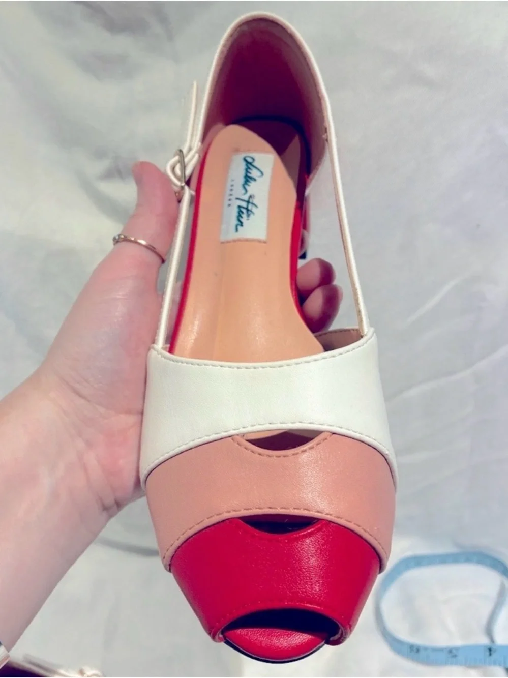 Lulu Hun Red, White, Pink Peep Toe Block Heels, Vintage Style, US sz 5/UK sz 3